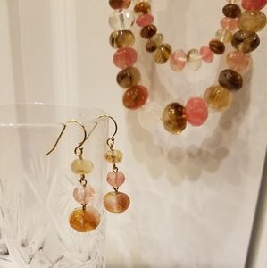 Various Quartz and leather cord necklace